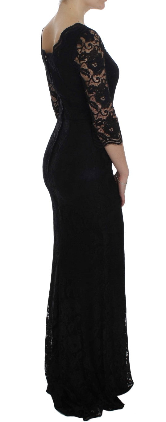 Dolce &amp; Gabbana Black Floral Lace Long Ball Maxi Dress