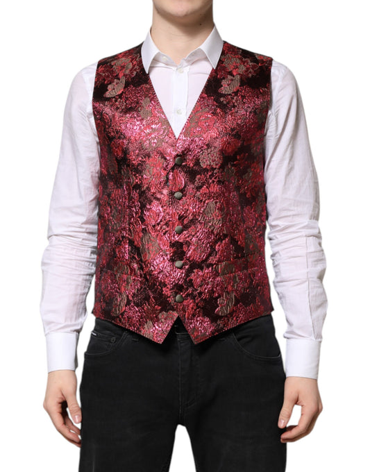 Dolce &amp; Gabbana Rote Weste aus floralem Brokat für formelle Herren