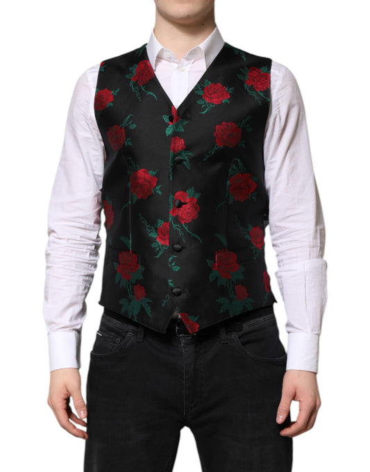 Dolce &amp; Gabbana Rote Weste aus floralem Brokat für formelle Herren