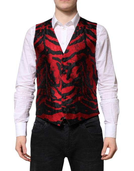 Dolce &amp; Gabbana Rot Schwarz Streifen Kleid Formale Weste