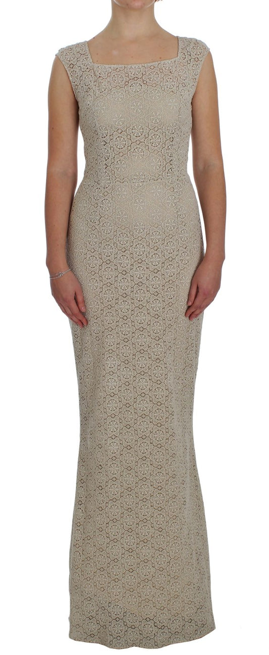 Dolce &amp; Gabbana Beige Embroidery Cutout Cotton Sheath Dress