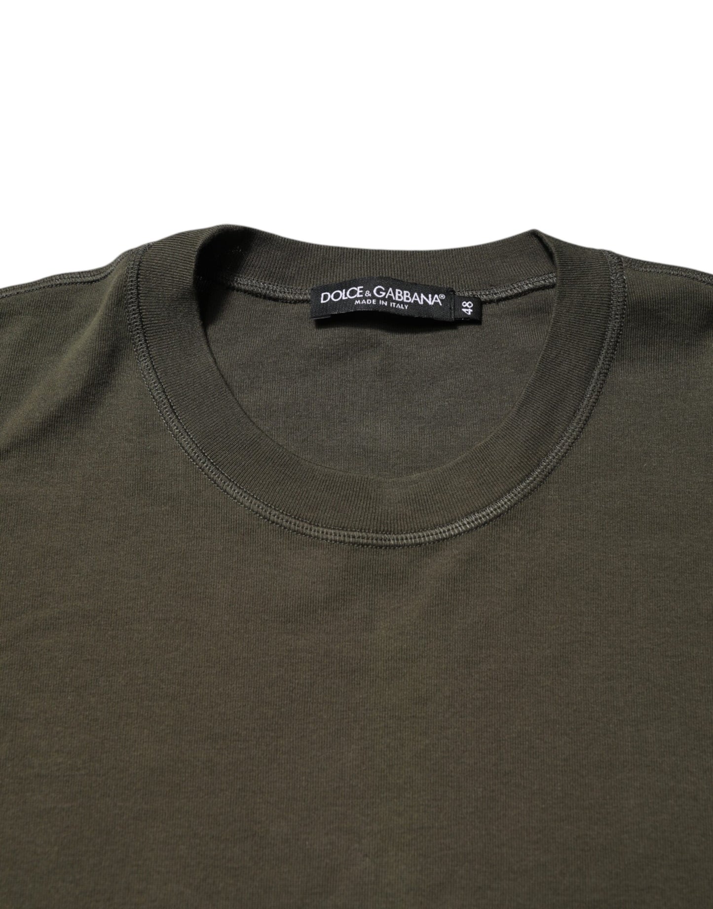 Dolce &amp; Gabbana – Dunkelgrünes T-Shirt mit langen Ärmeln und Rundhalsausschnitt