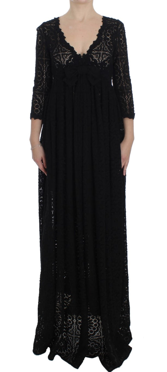 Dolce &amp; Gabbana Black Embroidery Knitted Full Length Maxi Dress