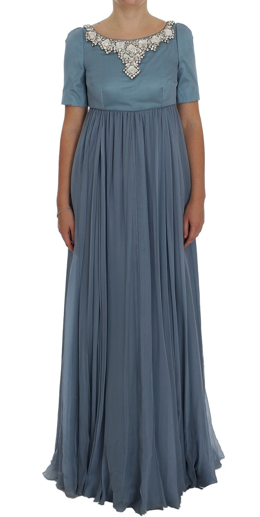 Dolce &amp; Gabbana Blue Silk Crystal Sheath Gown Ball Dress