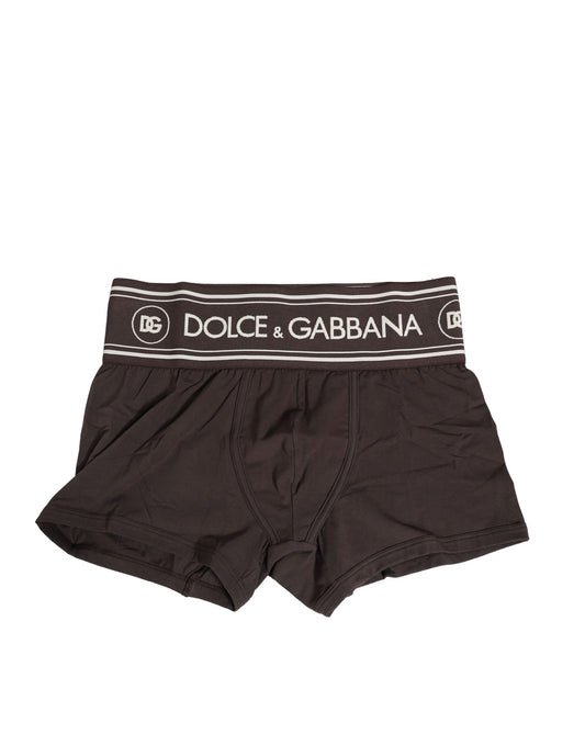Dolce & Gabbana Brown Cotton Stretch Regular Boxer Underwear