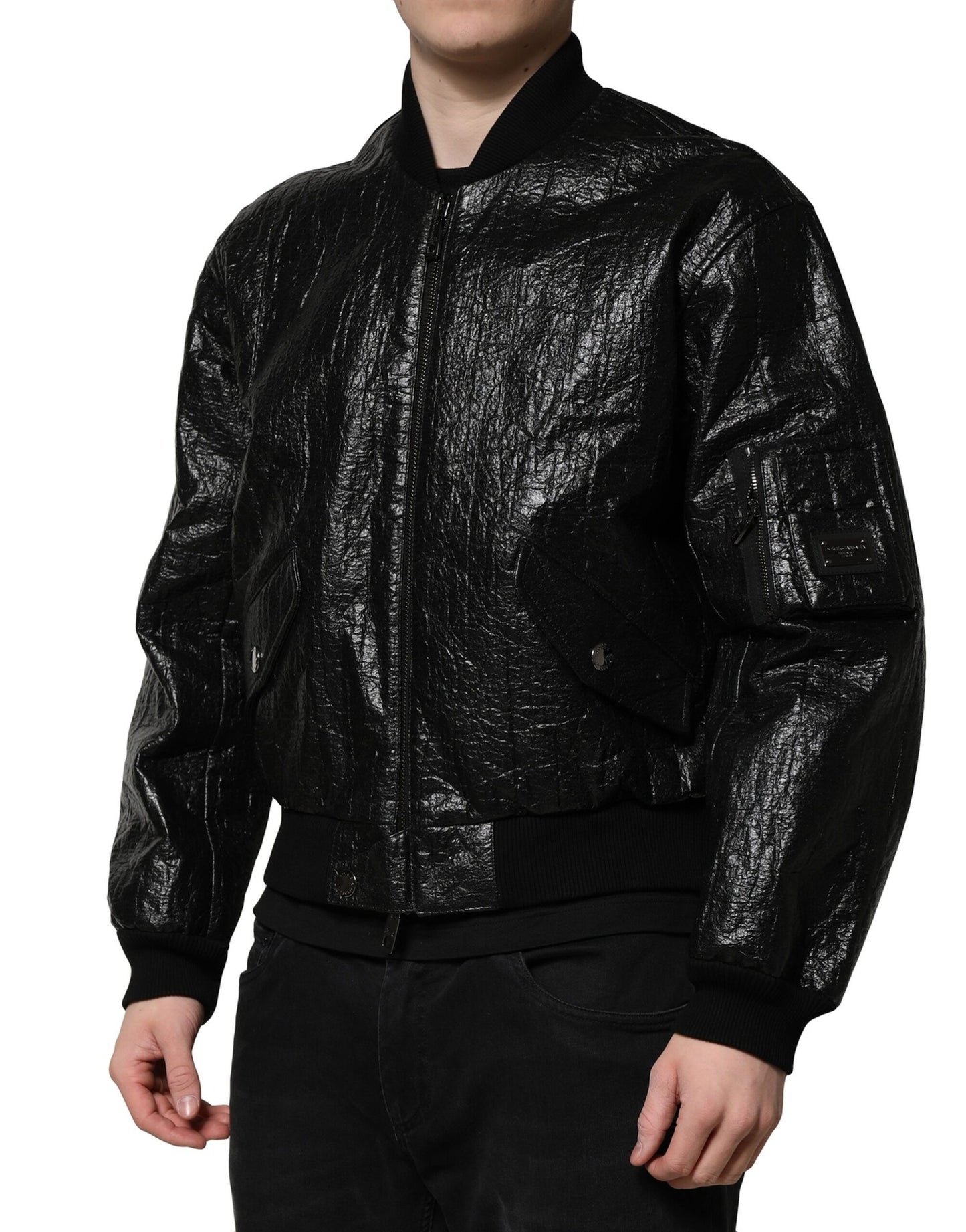 Giacca bomber con cerniera completa e placca logo nera Dolce &amp; Gabbana