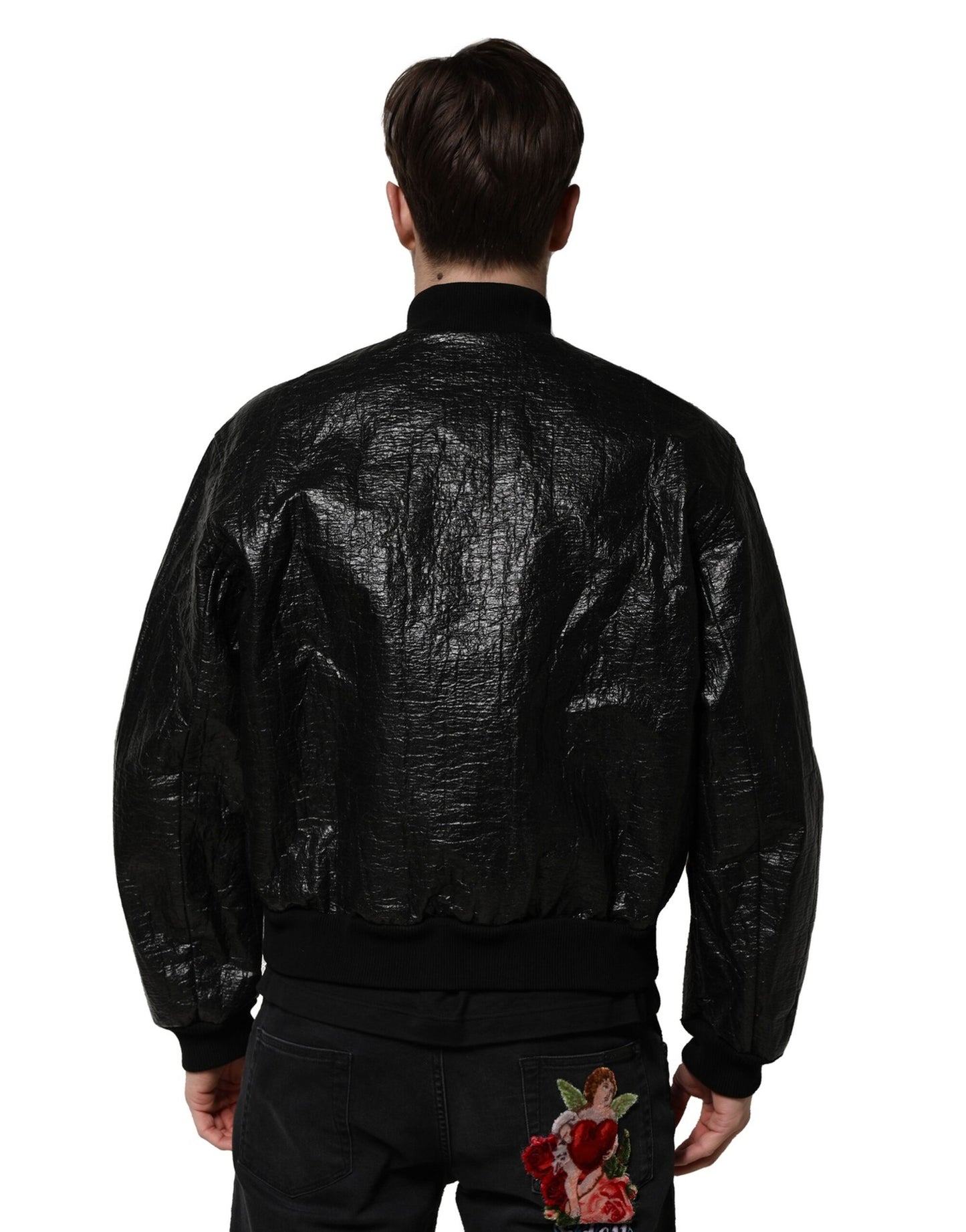 Giacca bomber con cerniera completa e placca logo nera Dolce &amp; Gabbana