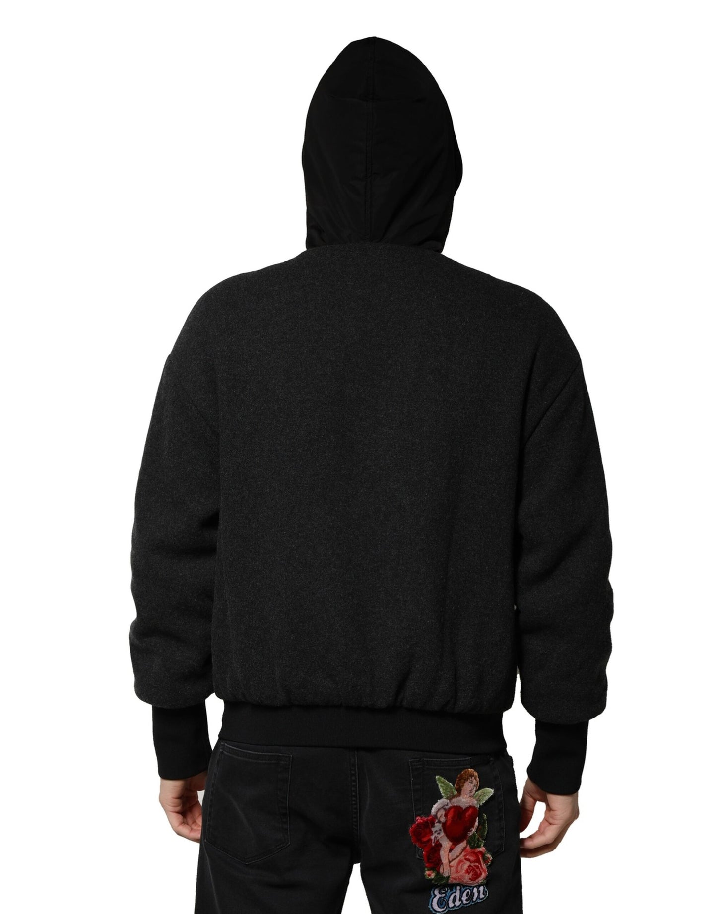 Giubbotto bomber con cappuccio Dolce &amp; Gabbana con placca logo DG nera
