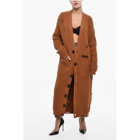 Dsquared² Vintage Effect Cotton and Nylon Maxi Cardigan