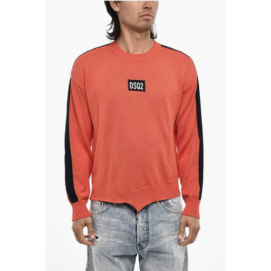 Dsquared² Asymmetrical Cut Crew-Neck Sweater with Contrasting Band