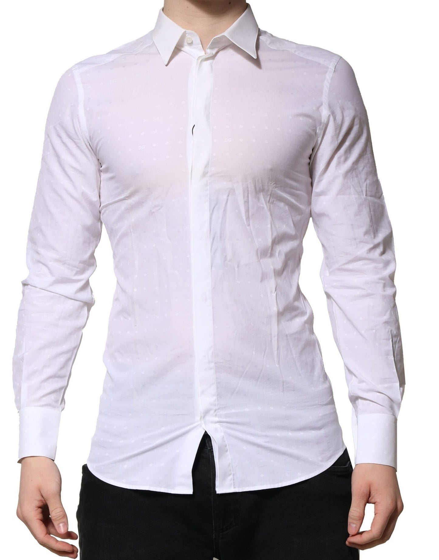 Dolce &amp; Gabbana Abito da uomo a maniche lunghe in oro bianco, camicia formale