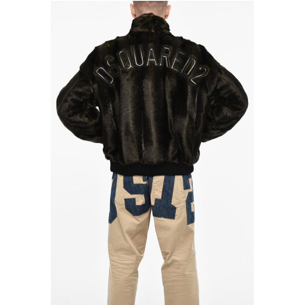Dsquared² Vegan Fur Bomber With Faux-Leather Logo