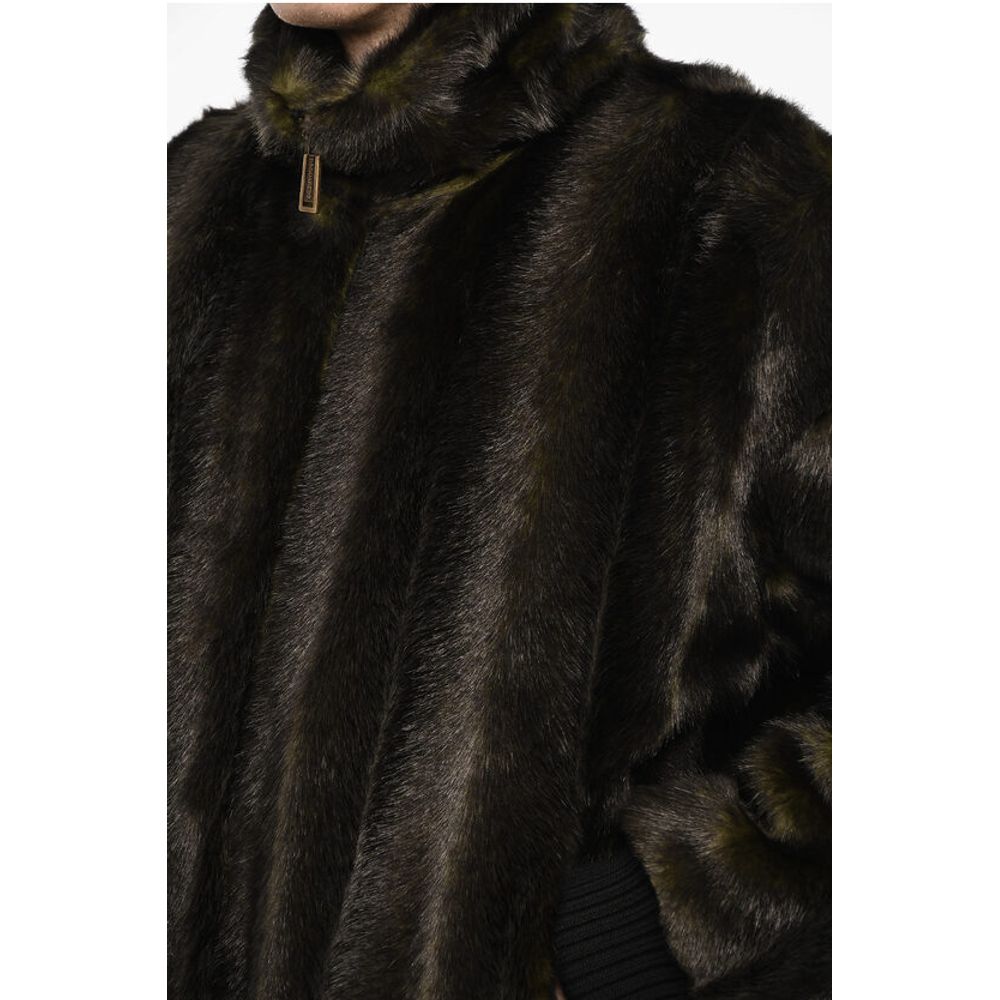 Dsquared² Vegan Fur Bomber With Faux-Leather Logo