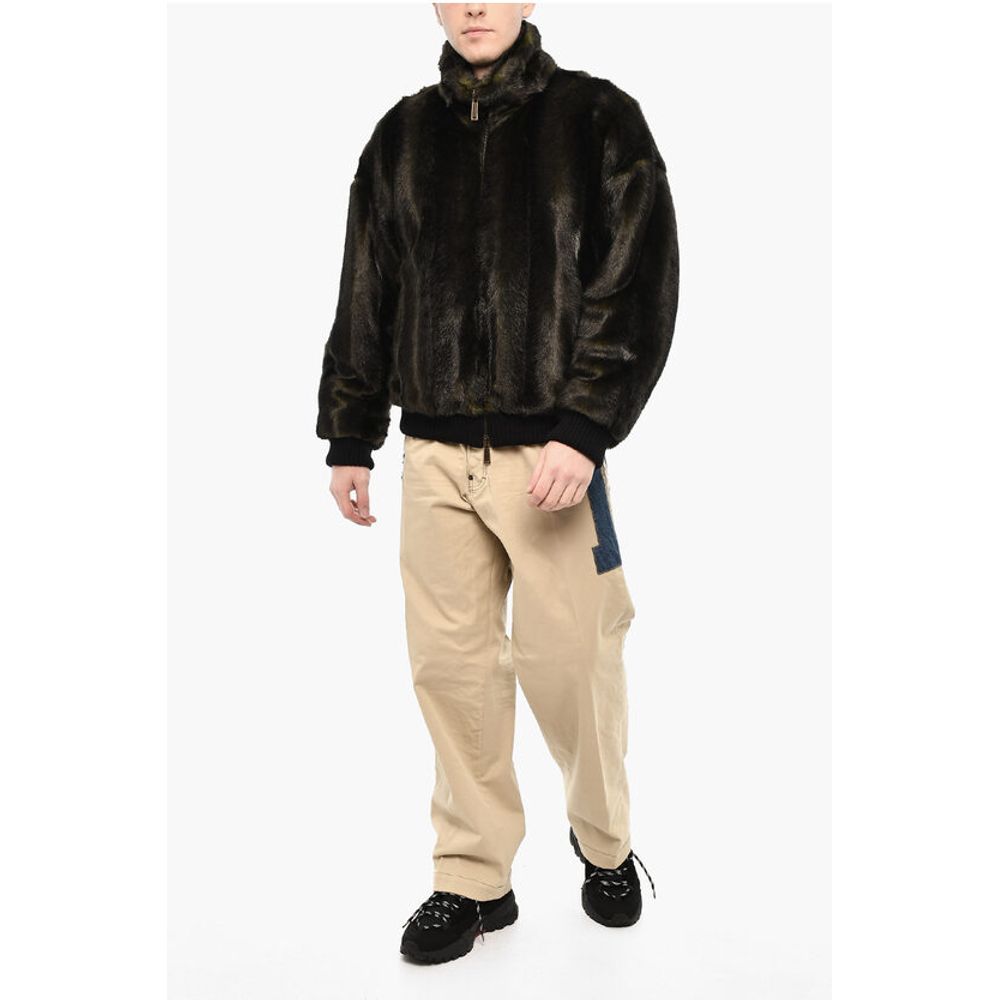 Dsquared² Vegan Fur Bomber With Faux-Leather Logo