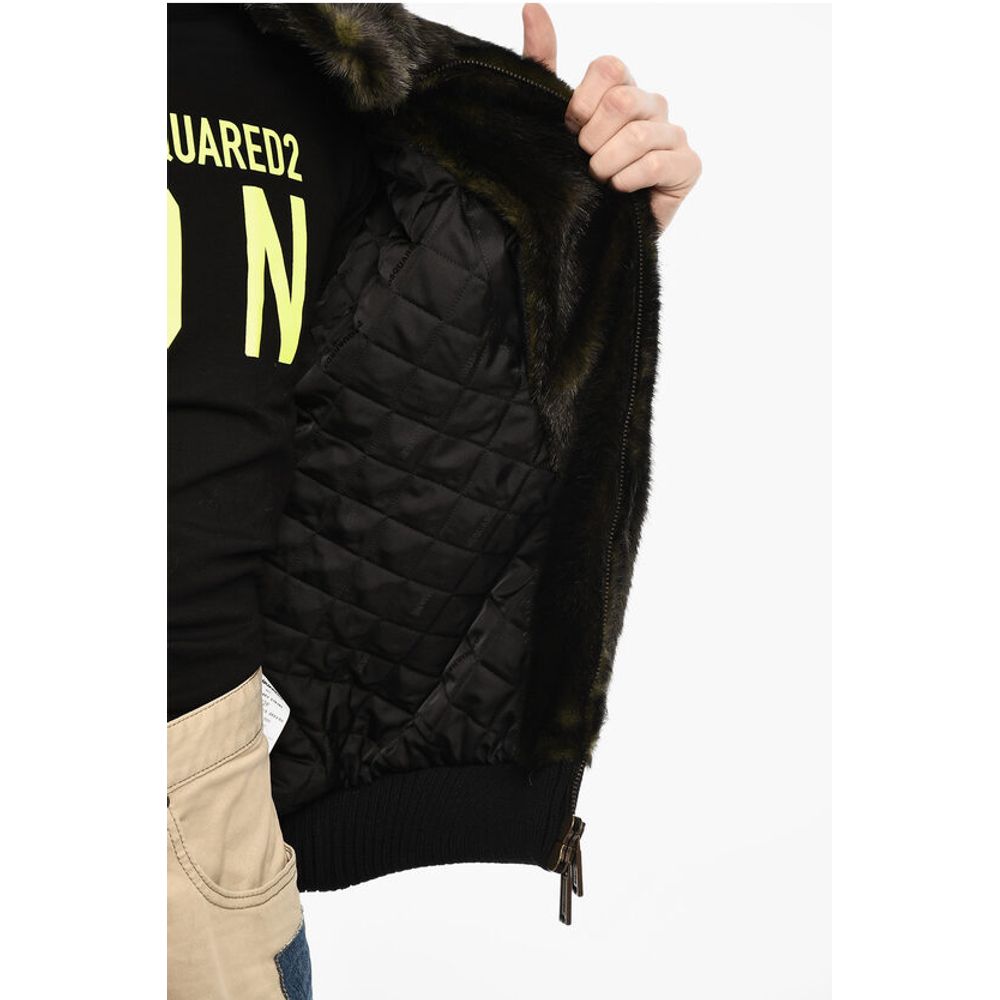Dsquared² Vegan Fur Bomber With Faux-Leather Logo