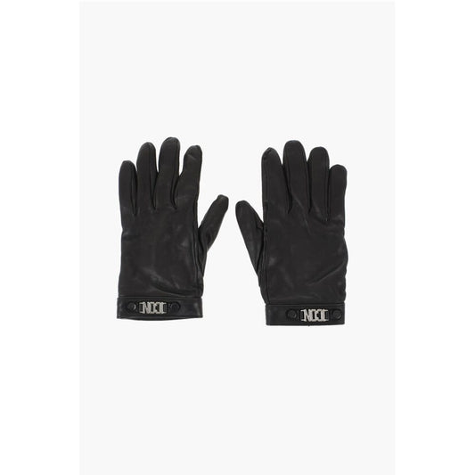 Dsquared² Leather ICON Gloves With Metal Detail and Button