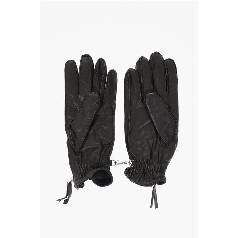 Dsquared² Leather Gloves With Half Zip and Embossed Logo