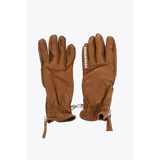 Dsquared² Leather Gloves With Half Zip and Embossed Logo