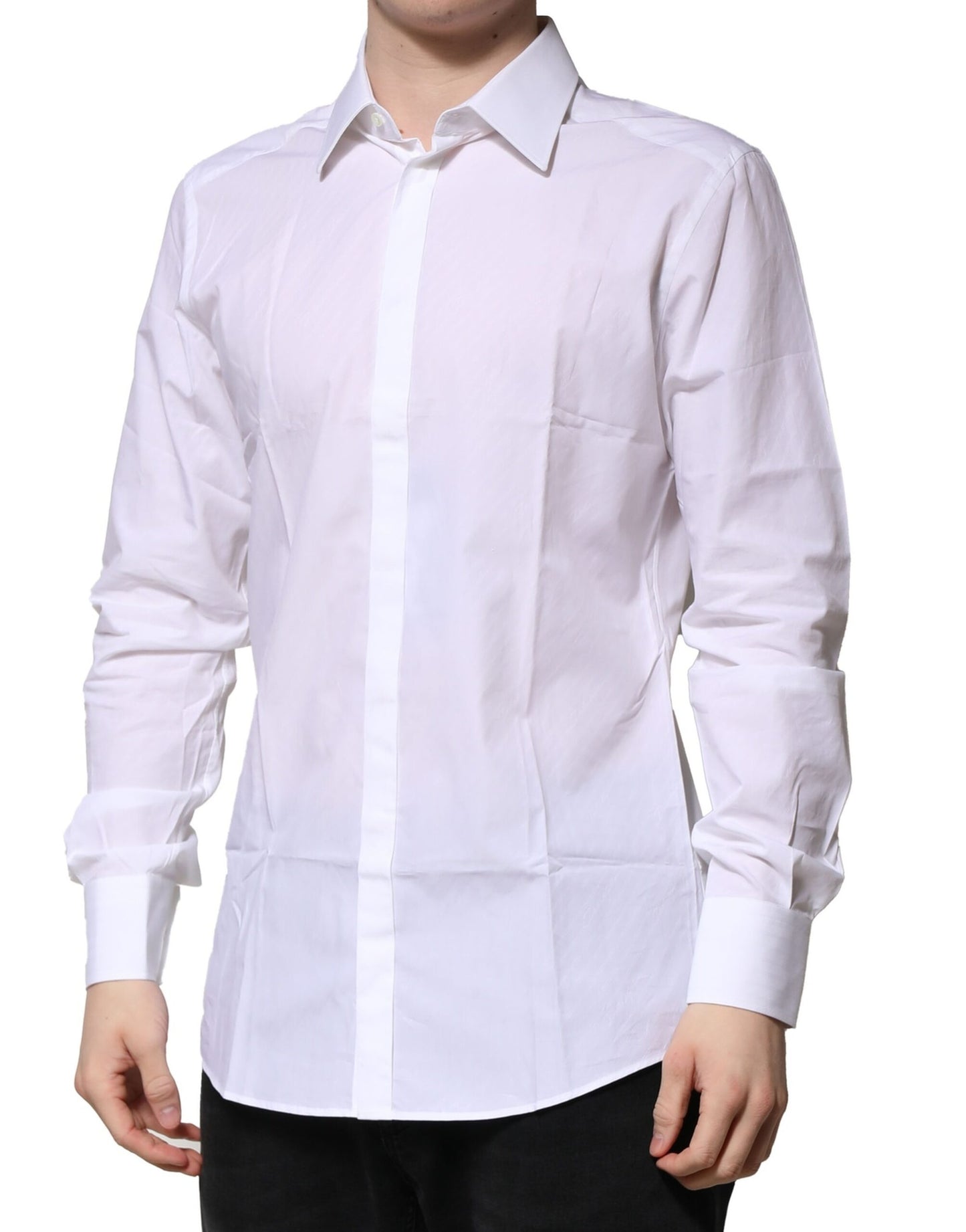 Dolce &amp; Gabbana Weiß GOLD Baumwolle Langarm Herren Formelles Hemd