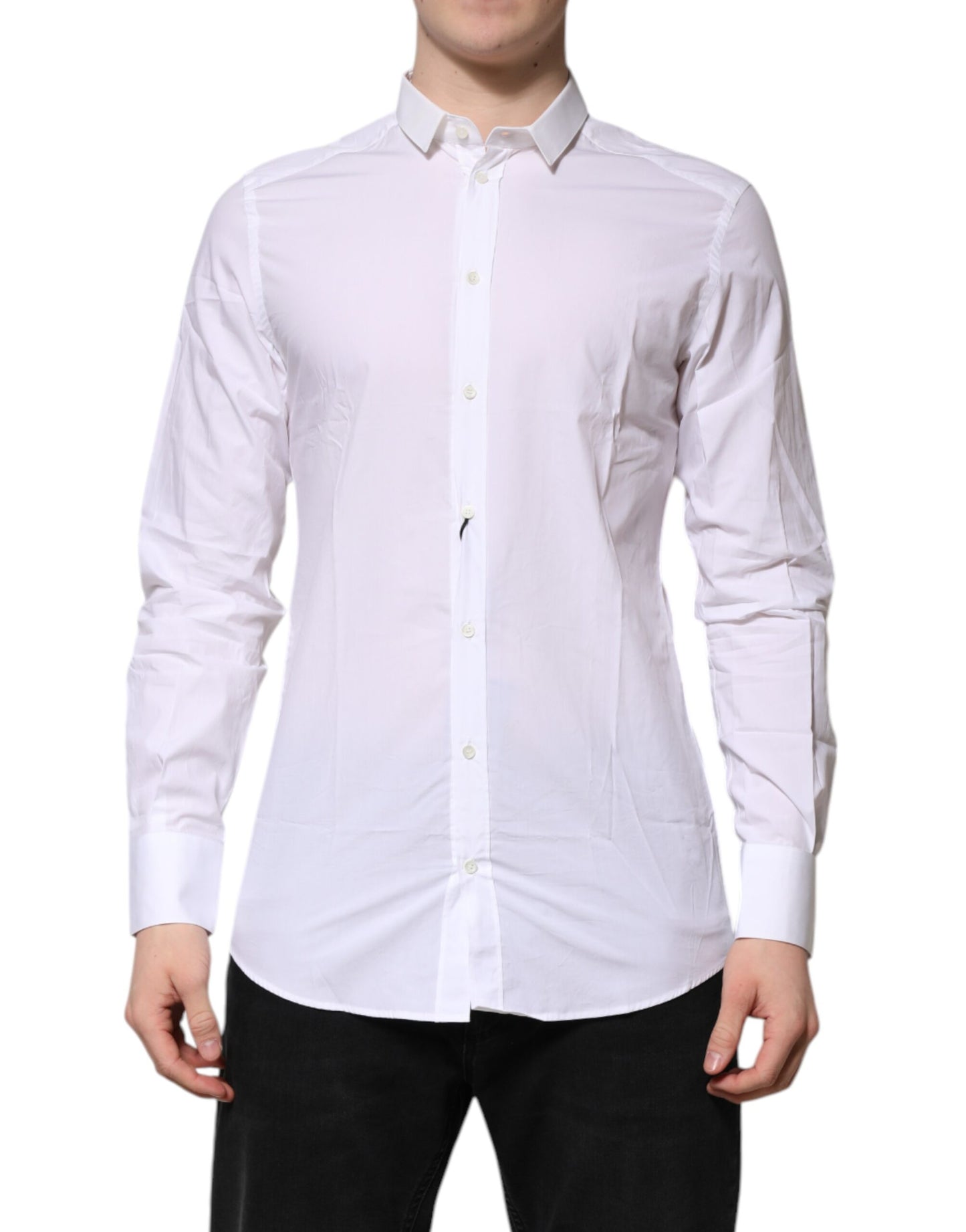 Dolce &amp; Gabbana Weiß GOLD Baumwolle Langarm Herren Formelles Hemd