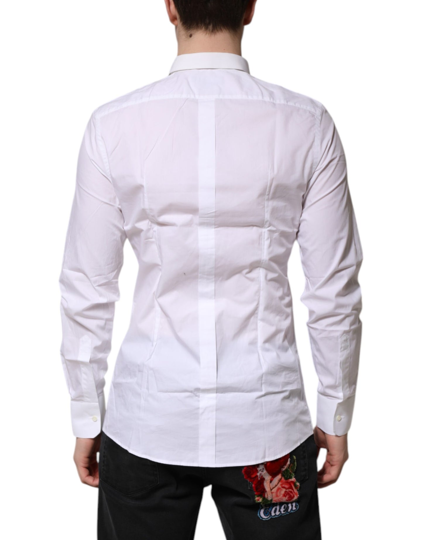 Dolce &amp; Gabbana Weiß GOLD Baumwolle Langarm Herren Formelles Hemd