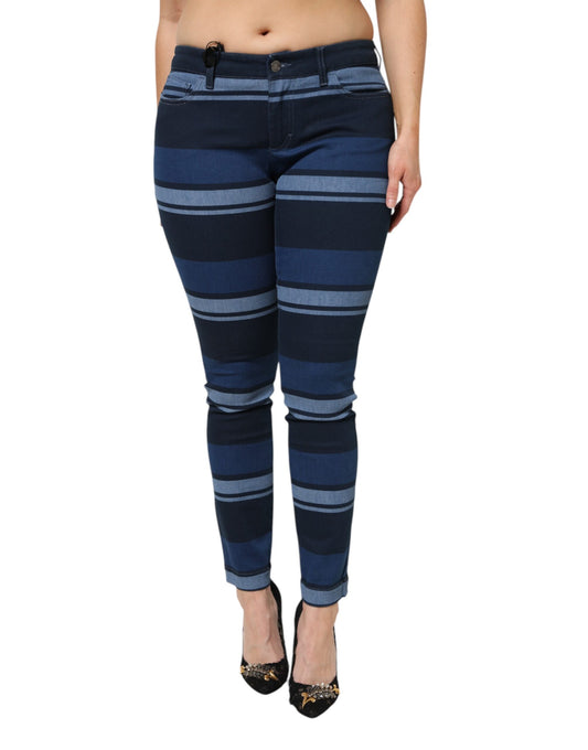 Jeans elasticizzati in cotone a righe blu Dolce &amp; Gabbana