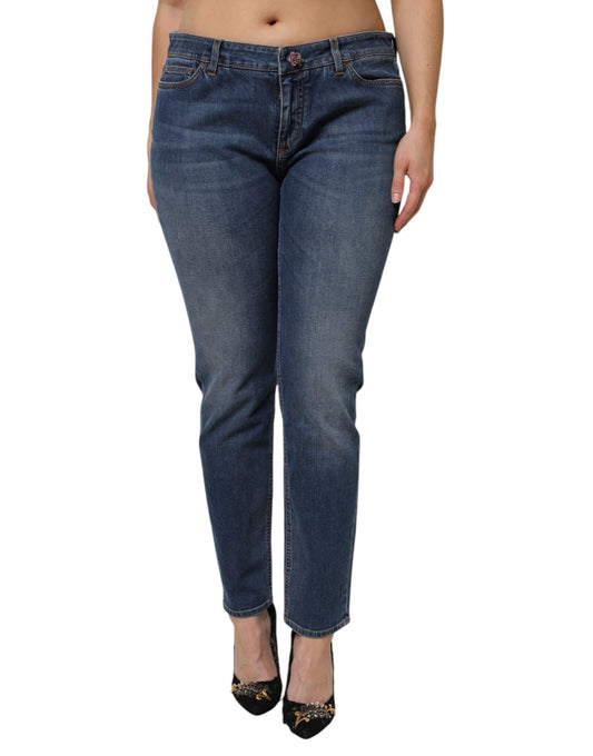 Jeans skinny in denim di cotone a vita bassa blu Dolce &amp; Gabbana