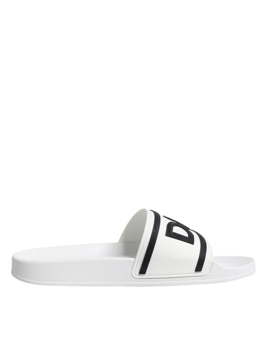 Dolce & Gabbana White DG Logo Slides Sandals Beachwear Shoes