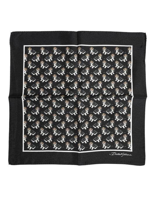 Dolce & Gabbana Black Dog Print Silk Square Foulard Scarf