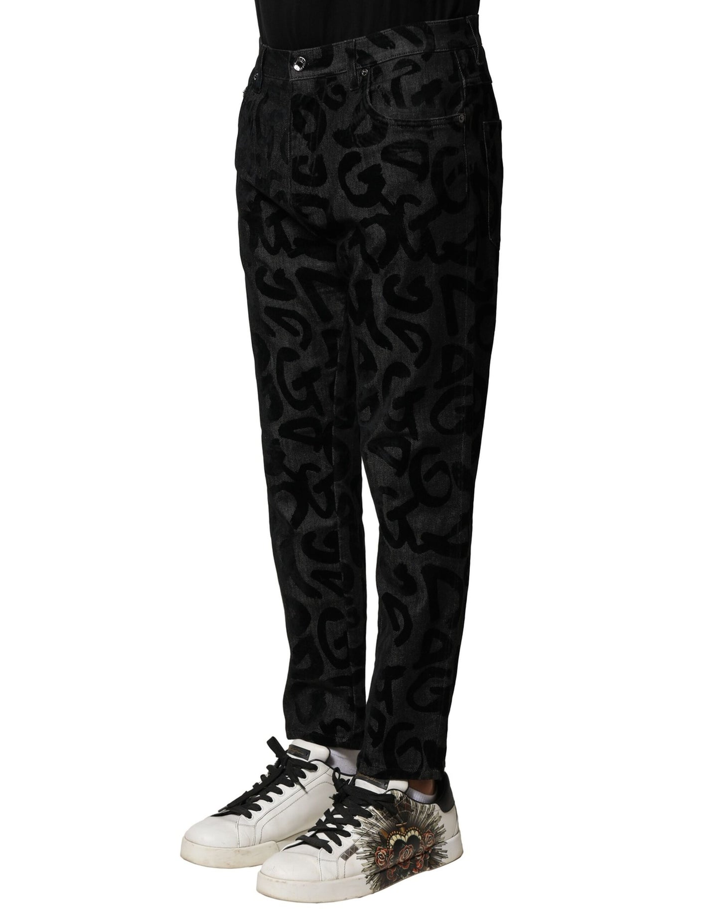 Dolce &amp; Gabbana Graue, gerade geschnittene Jeans mit DG-Logo aus Baumwolle für Herren