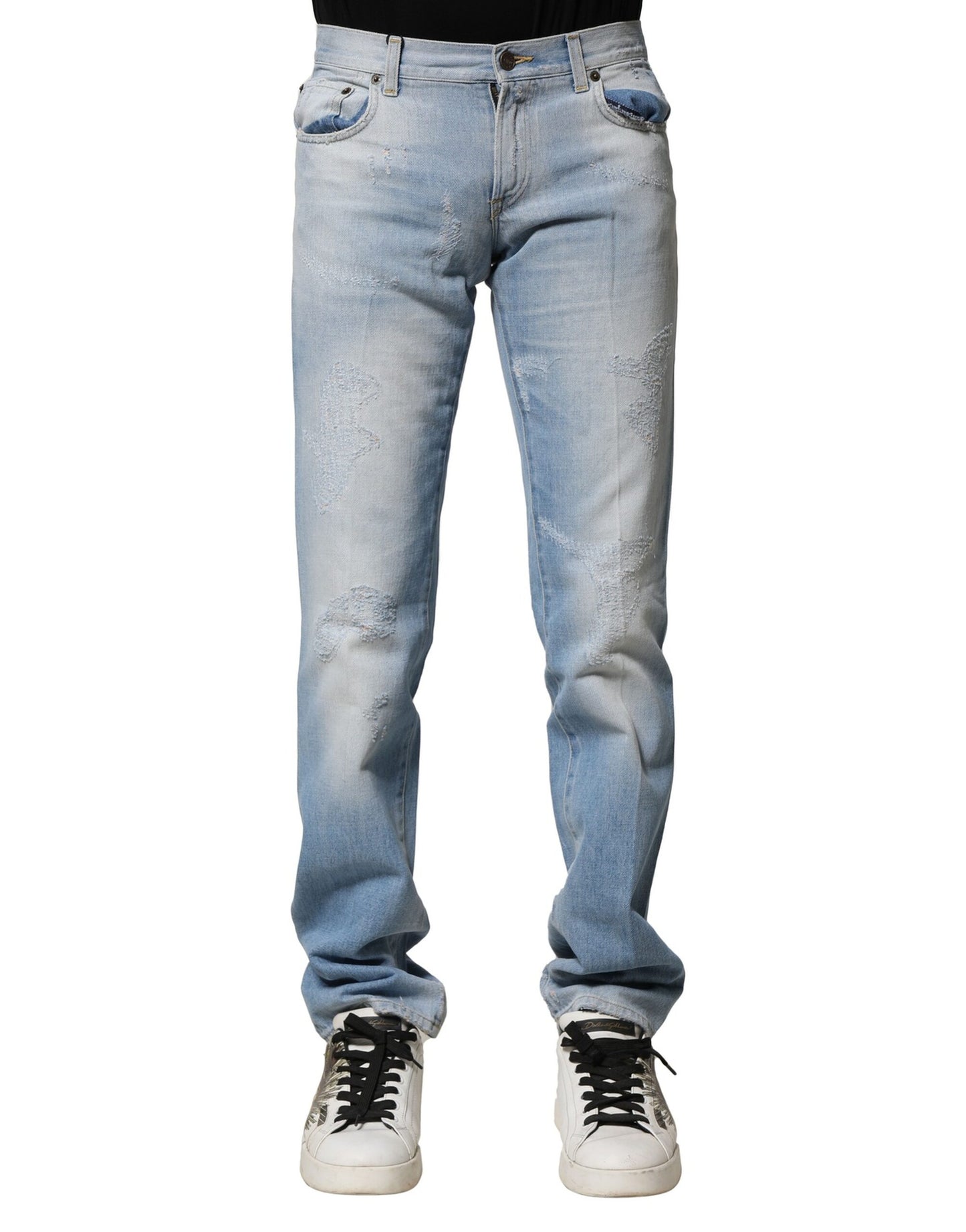 Dolce &amp; Gabbana – Hellblaue, verwaschene Jeans mit gerader Passform