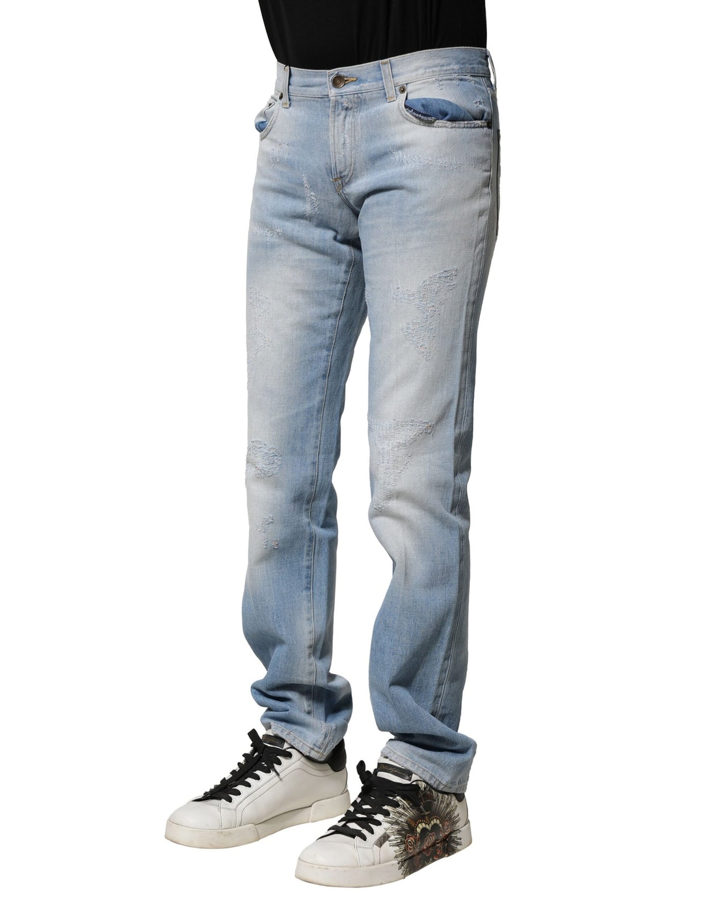 Dolce &amp; Gabbana – Hellblaue, verwaschene Jeans mit gerader Passform