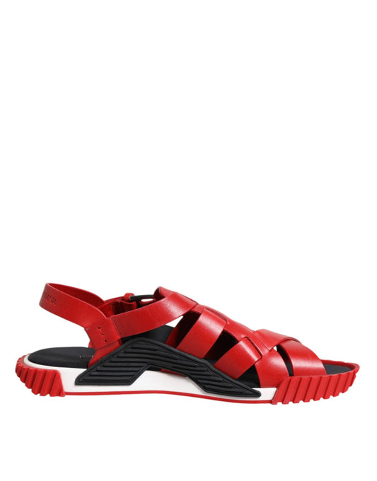 Dolce & Gabbana Red Black Leather Ankle Strap Sandals Shoes