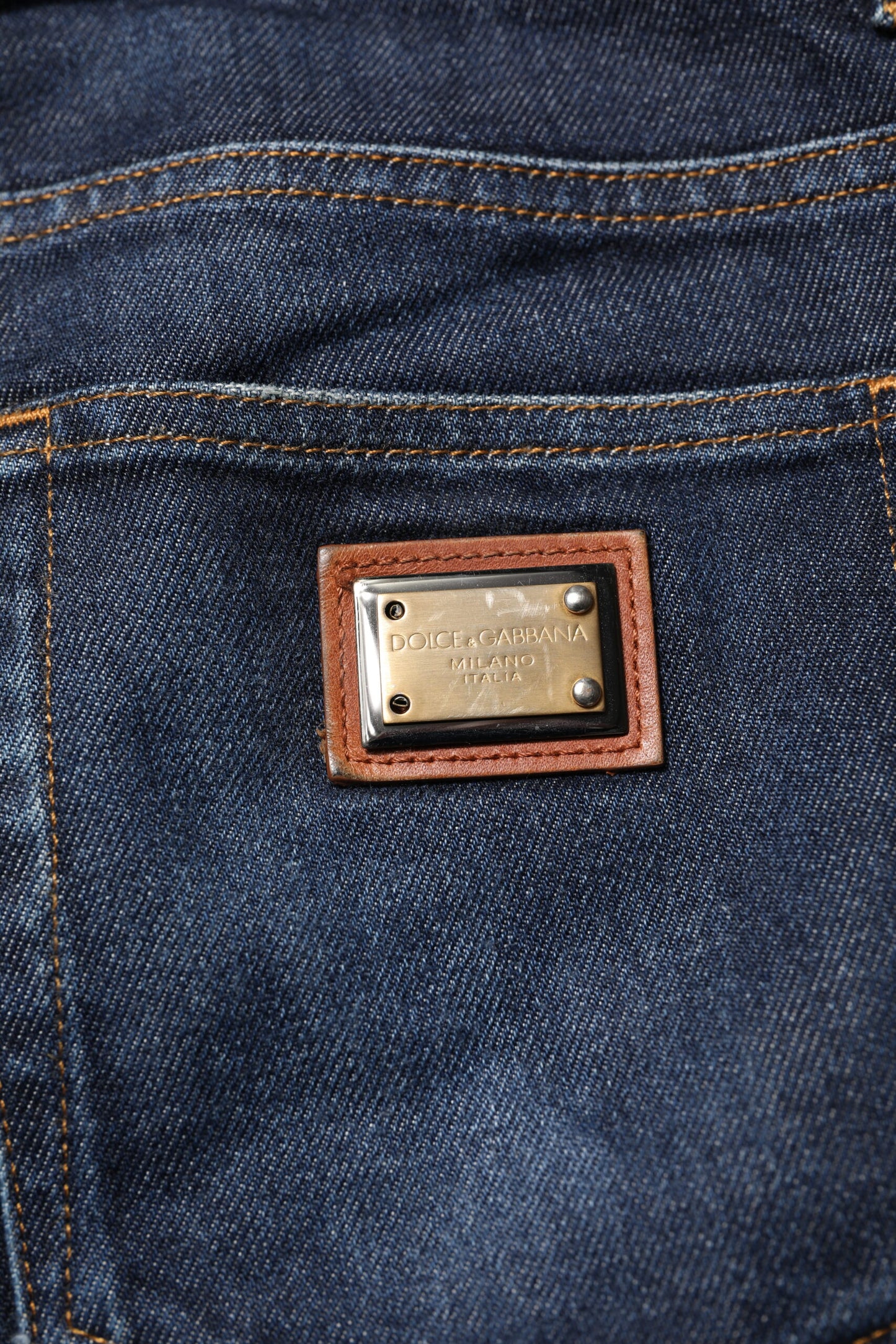 Jeans aderenti in denim di cotone blu scuro Dolce &amp; Gabbana