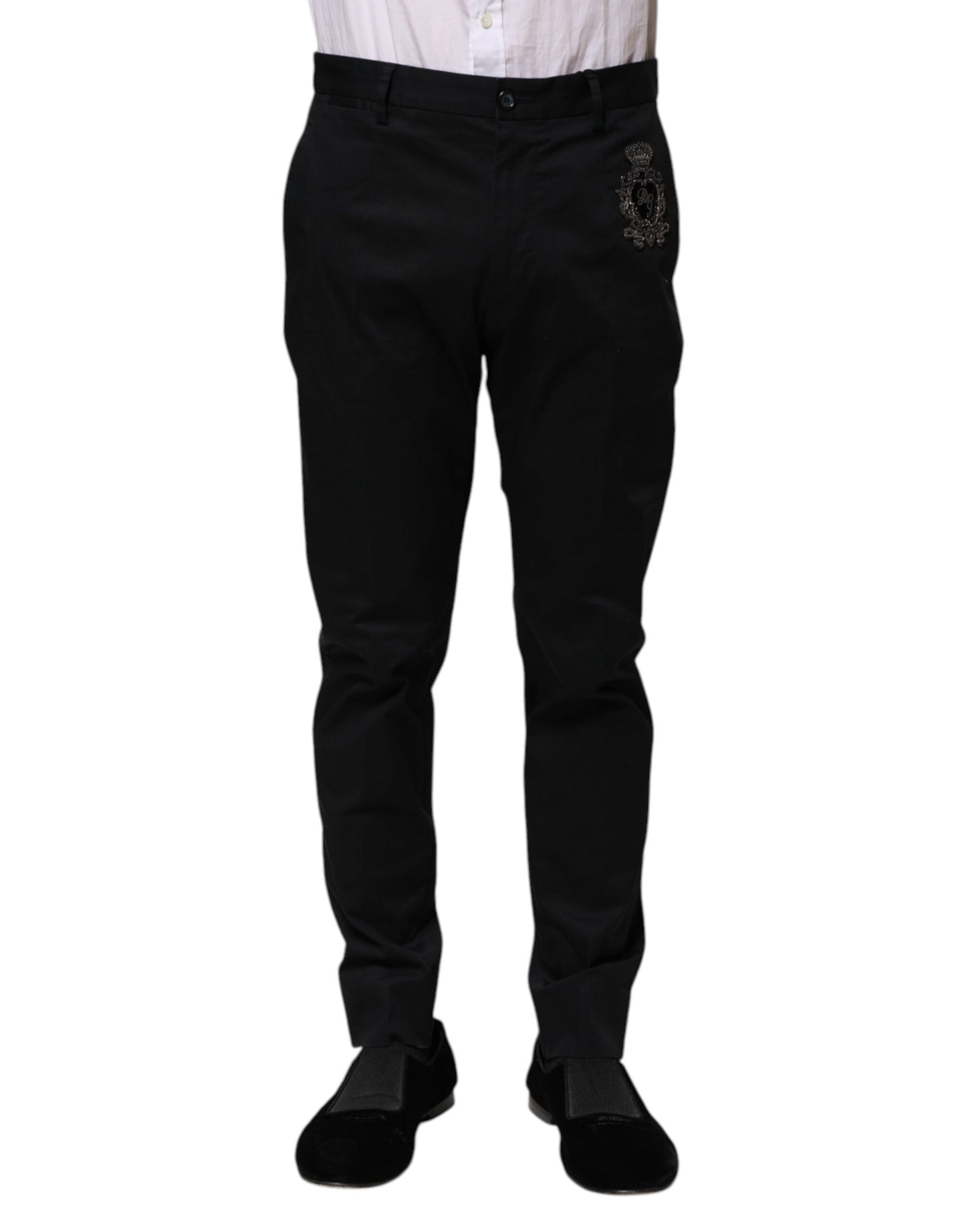 Pantaloni eleganti in cotone con logo blu scuro Dolce &amp; Gabbana
