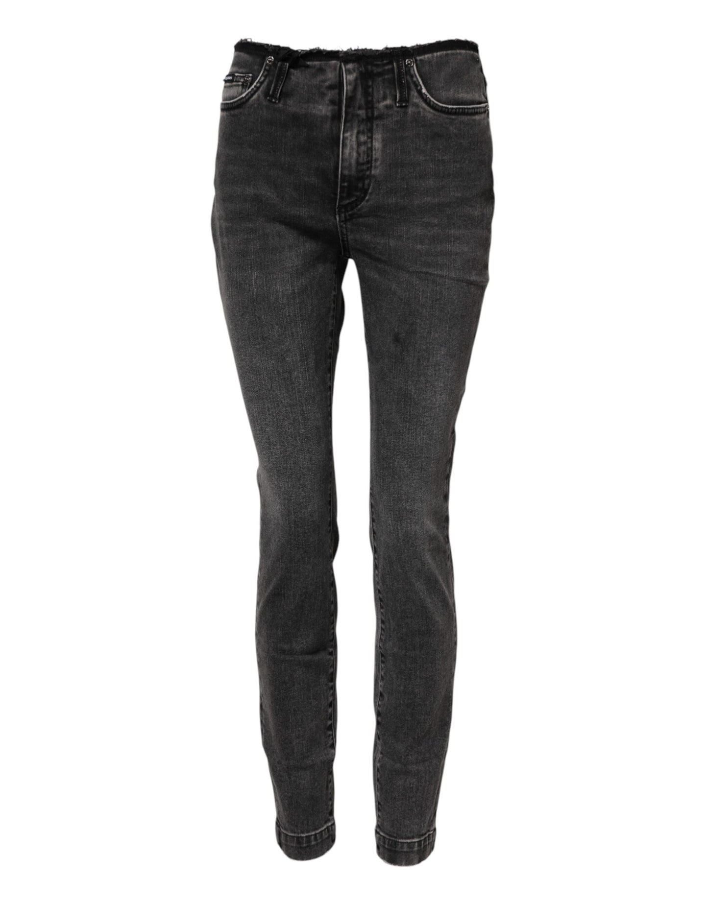 Jeans aderenti in cotone grigio a vita media Dolce &amp; Gabbana