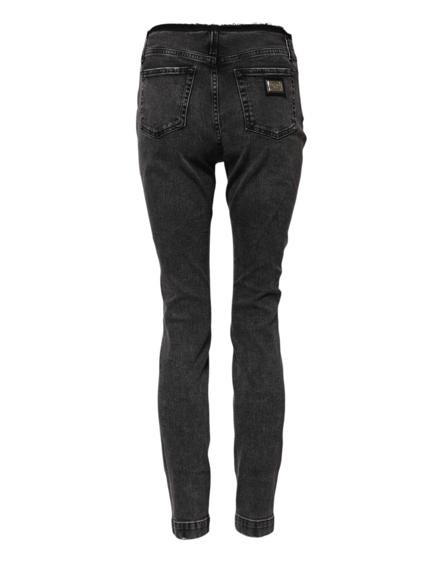Jeans aderenti in cotone grigio a vita media Dolce &amp; Gabbana