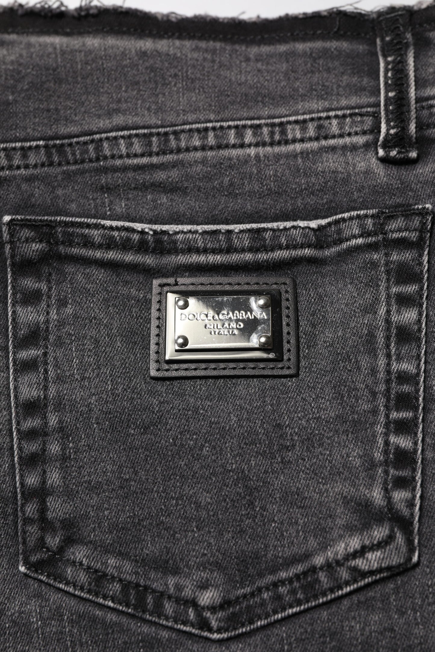 Jeans aderenti in cotone grigio a vita media Dolce &amp; Gabbana