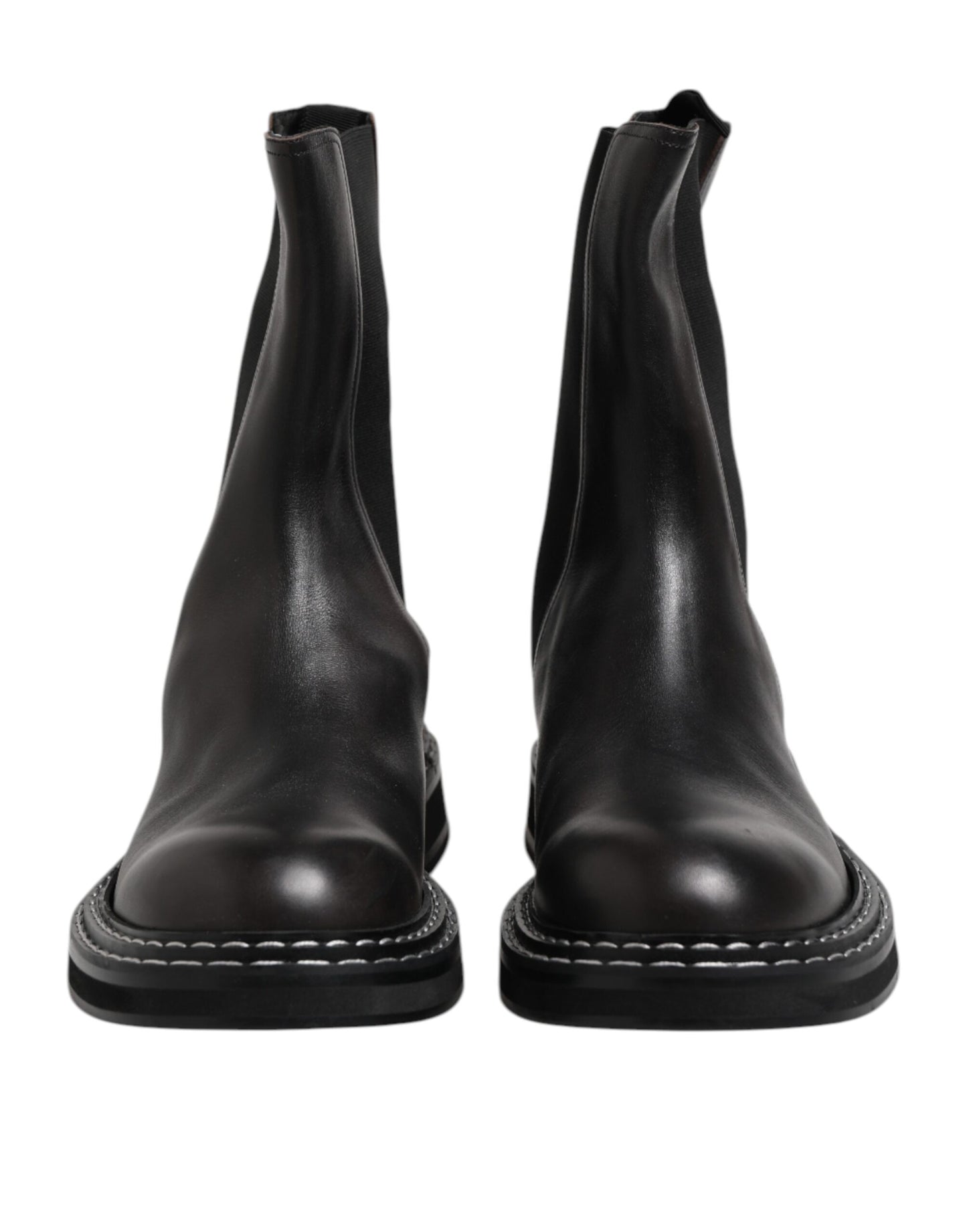 Dolce &amp; Gabbana – Halbhohe Stiefel aus schwarzem Leder mit flachem Absatz