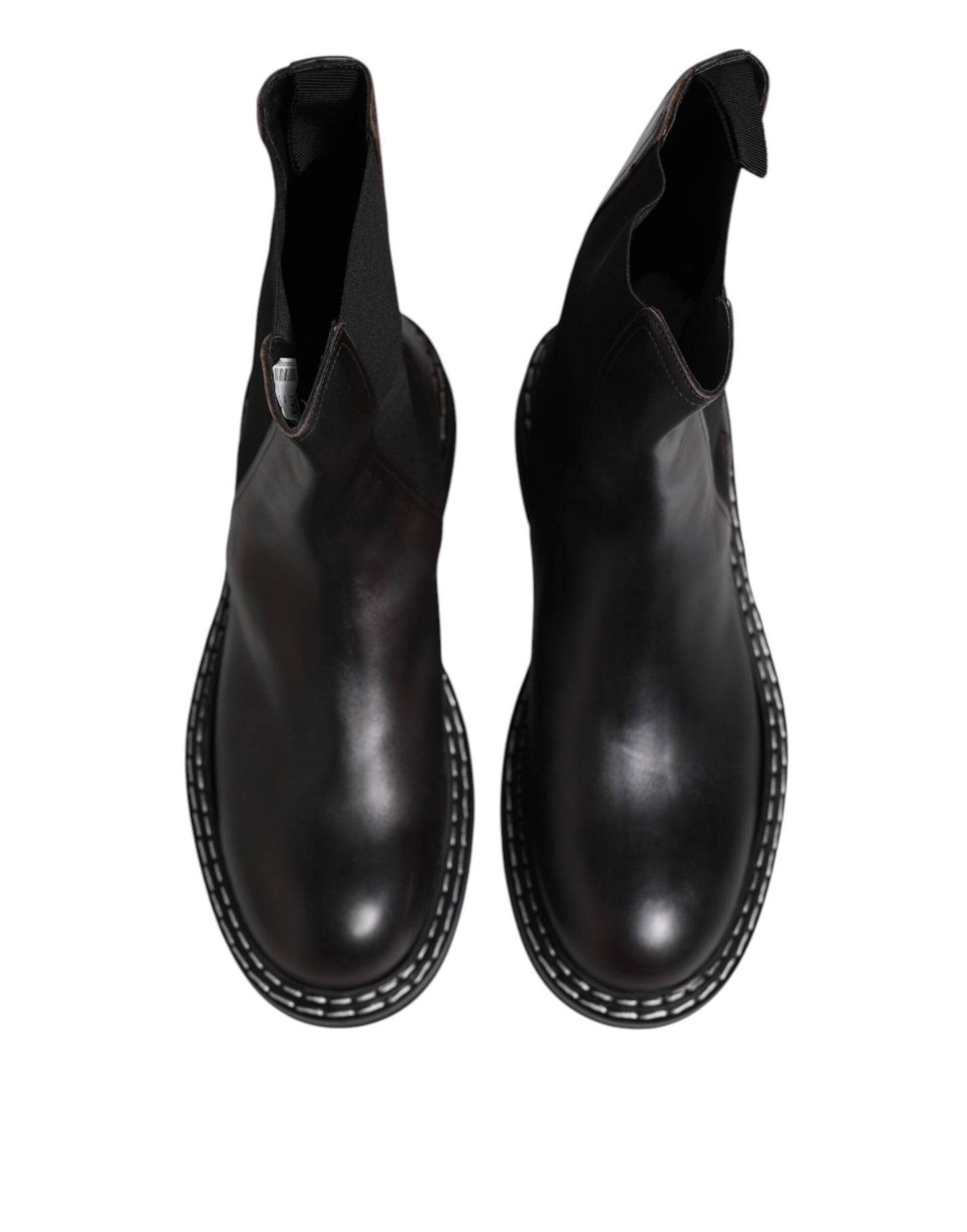 Dolce &amp; Gabbana – Halbhohe Stiefel aus schwarzem Leder mit flachem Absatz