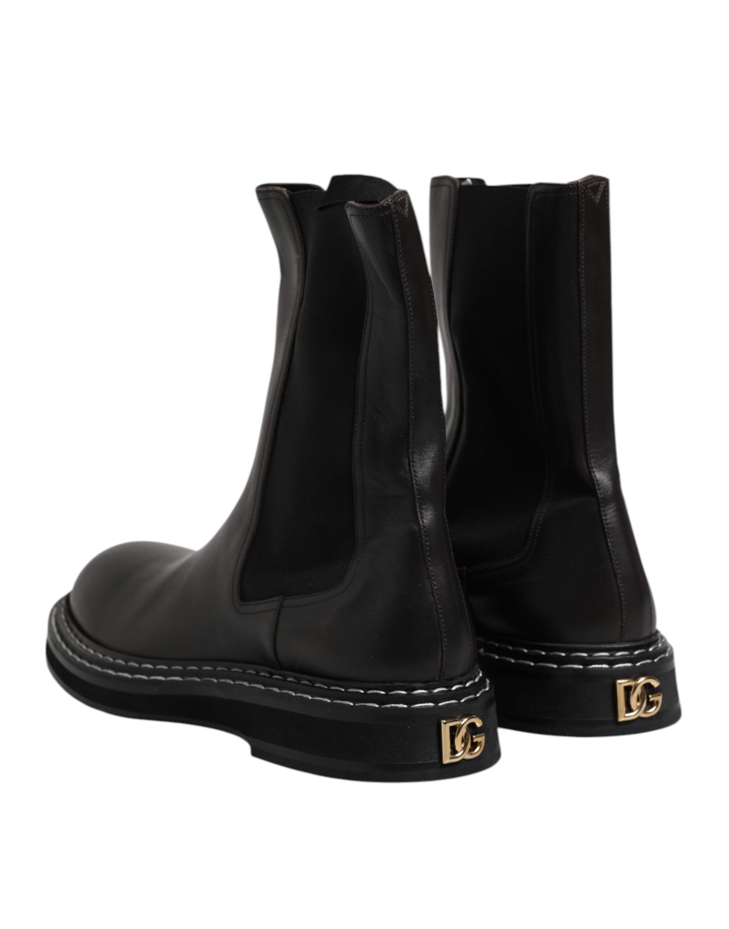 Dolce &amp; Gabbana – Halbhohe Stiefel aus schwarzem Leder mit flachem Absatz