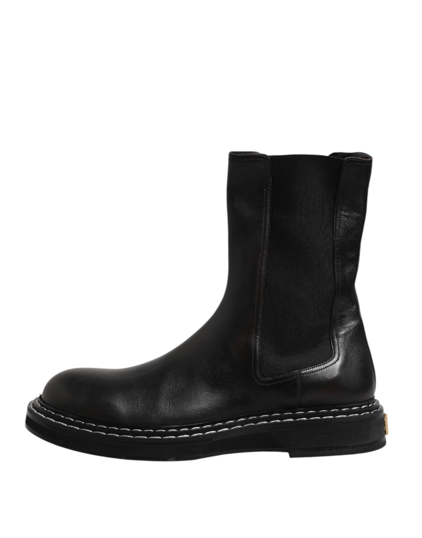 Dolce &amp; Gabbana – Halbhohe Stiefel aus schwarzem Leder mit flachem Absatz