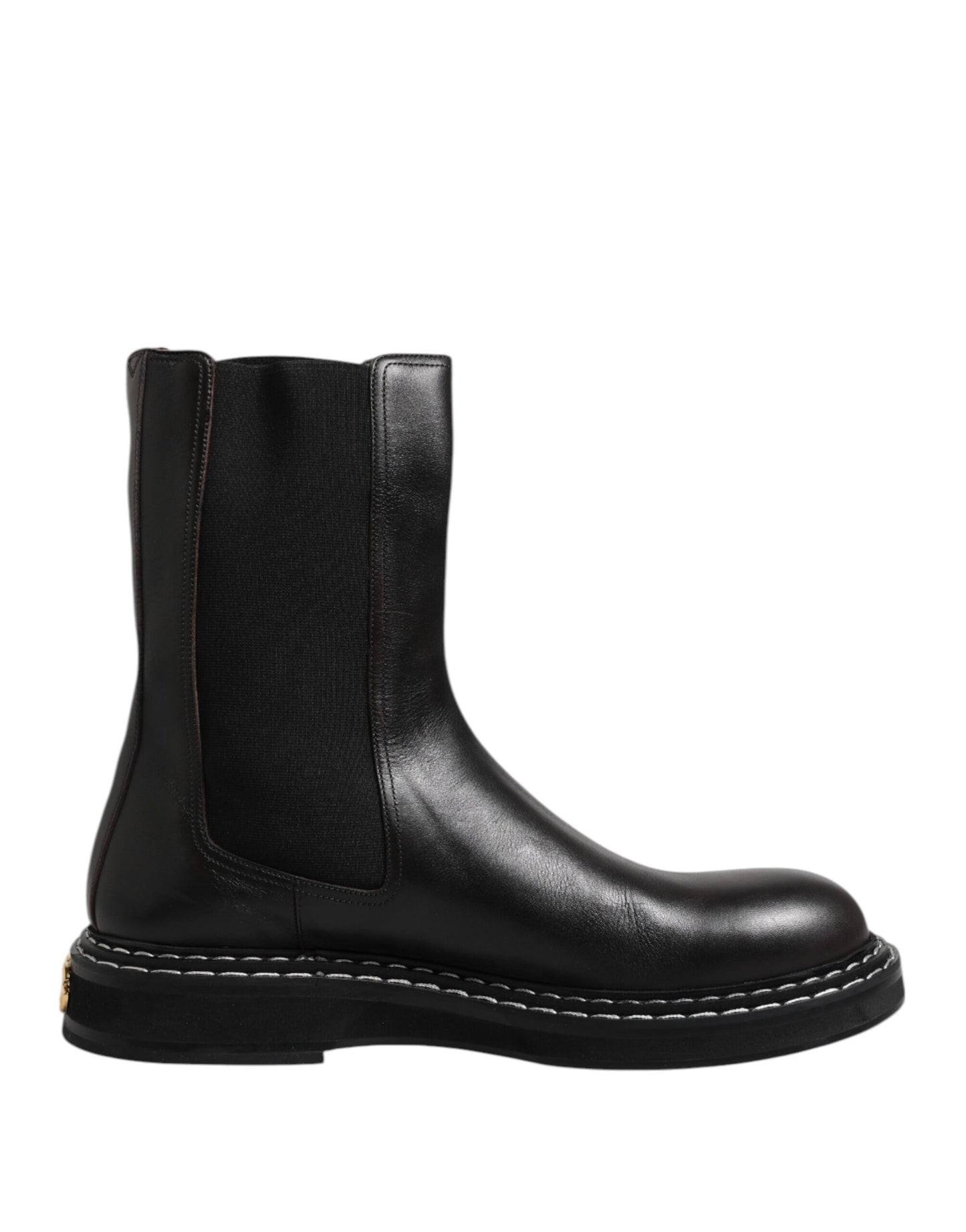 Dolce &amp; Gabbana – Halbhohe Stiefel aus schwarzem Leder mit flachem Absatz