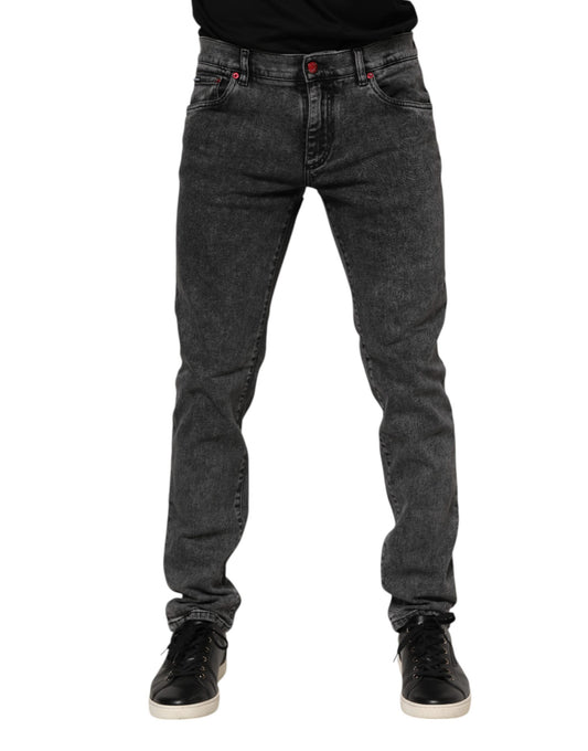 Dolce & Gabbana Black Washed Cotton Logo Plaque Denim Jeans