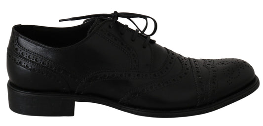 Dolce &amp; Gabbana Elegante schwarze Leder-Derby-Wingtip-Kleiderschuhe