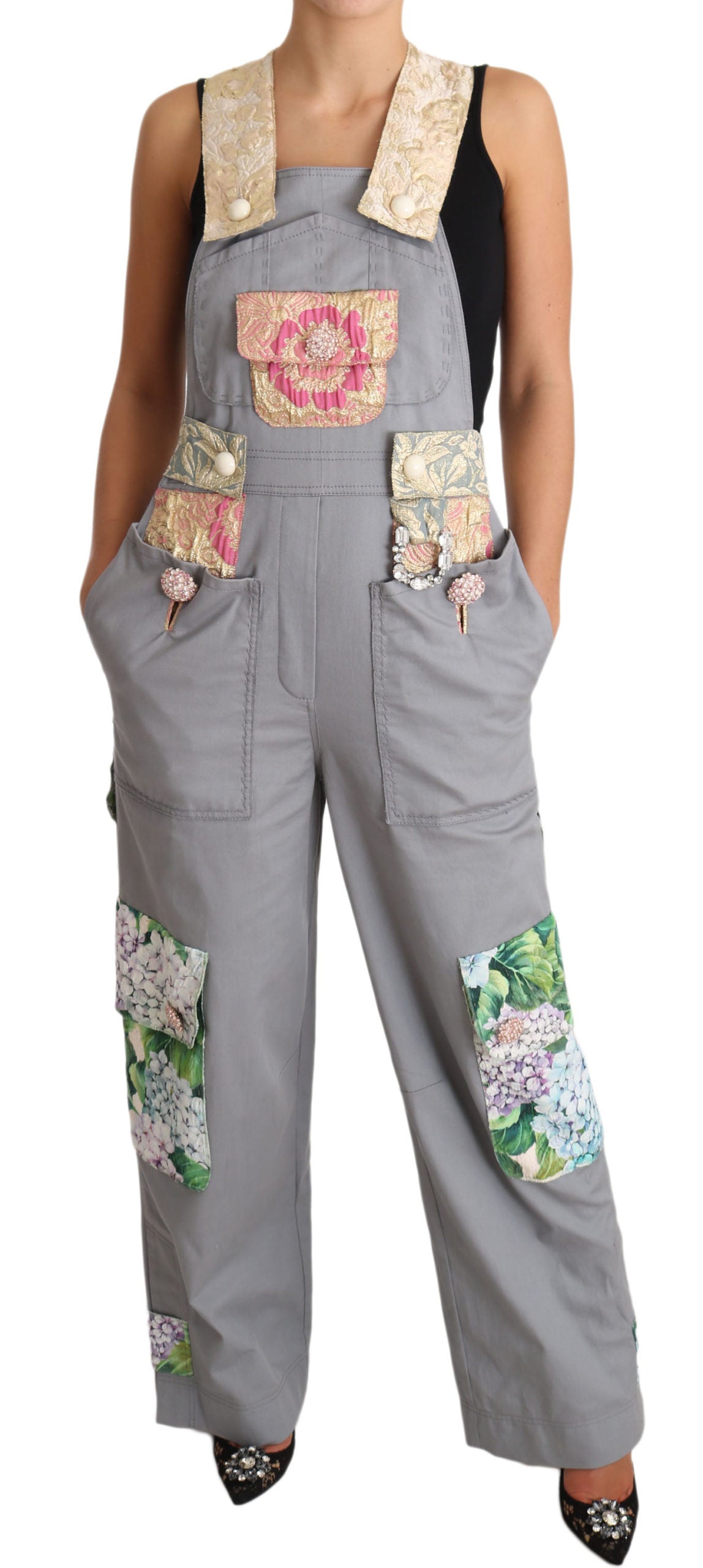 Dolce &amp; Gabbana Exquisiter Denim-Overall mit Blumenverzierung