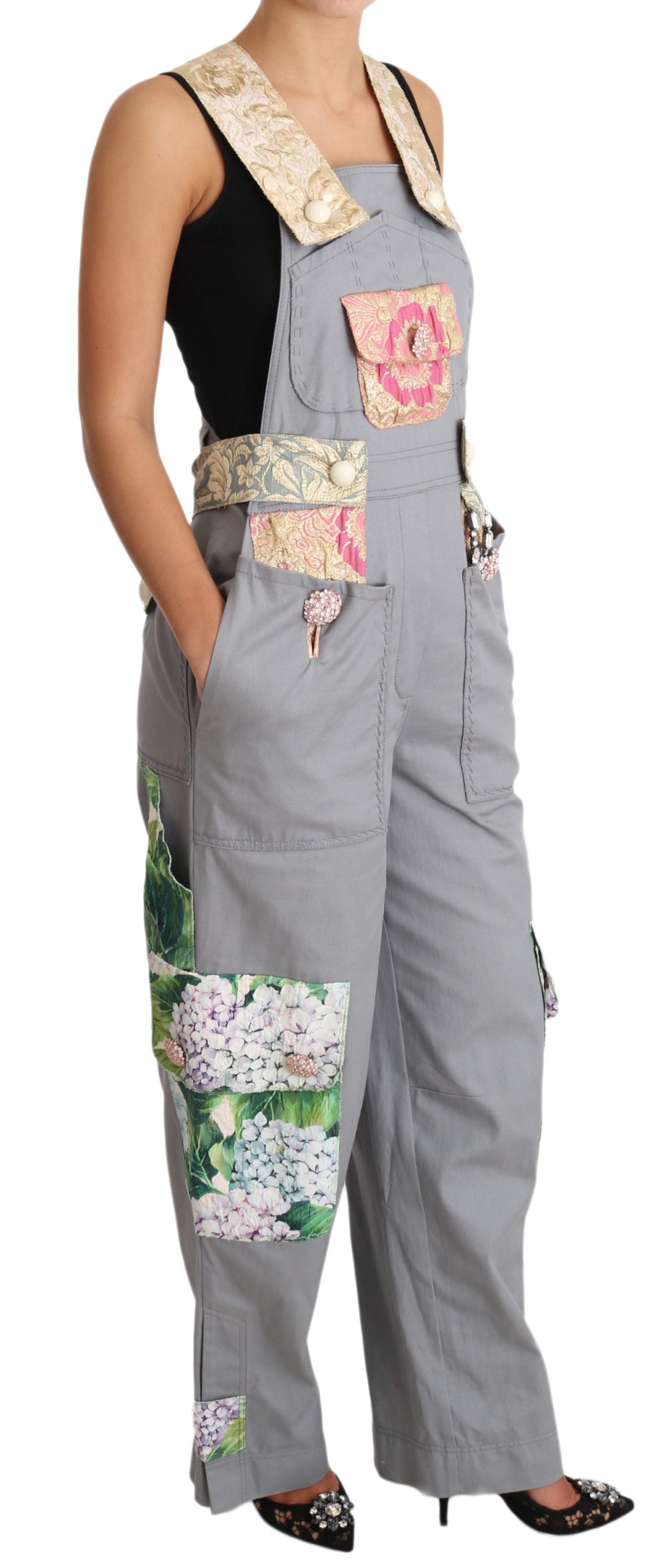 Dolce &amp; Gabbana Exquisiter Denim-Overall mit Blumenverzierung