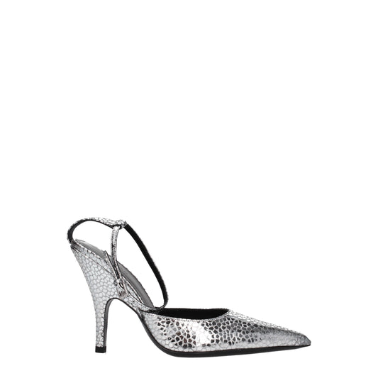 BY FAR Gray Leather High Heel Pumps