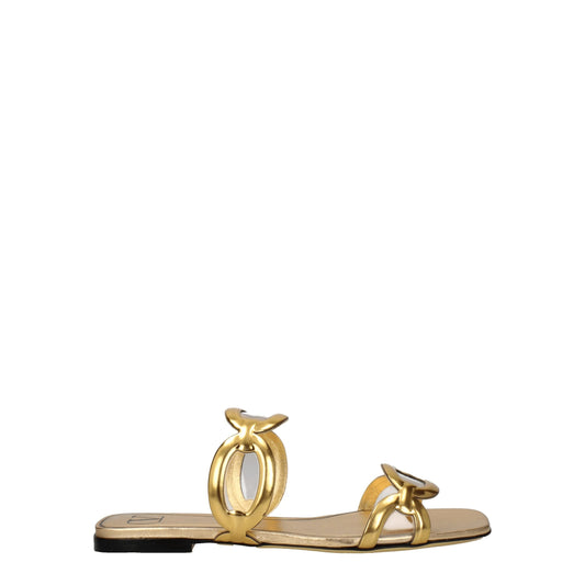 Valentino Garavani Gold Leather Slippers Sandals