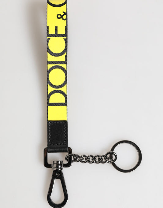 Dolce & Gabbana Yellow Logo Nylon Silver Brass Holder Keychain Keyring